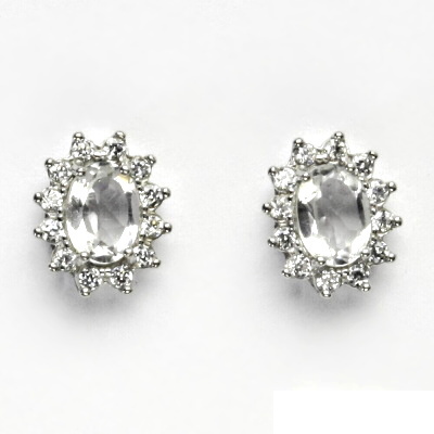 Stříbrné náušnice Kate, přírodní křišťál a čiré zirkony, náušnice ze stříbra, NŠ 1480