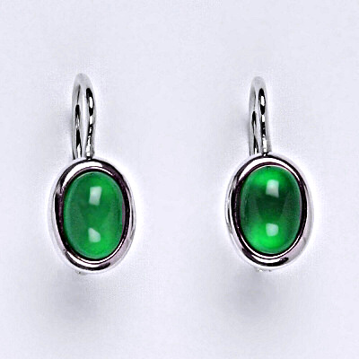 Stříbrné náušnice s přírodním kamenem green agate 7x5 mm ,zelený achát, NK 1354