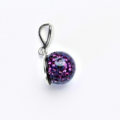 Stříbrný přívěsek, kulička s krystaly Amethyst 10 mm, P 1298