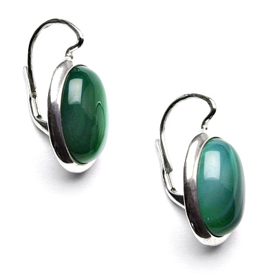 Stříbrné náušnice, přírodní zelený achát barvený, 14 x 10 mm, NK 1454