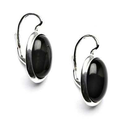 Stříbrné náušnice, přírodní onyx ,černý achát, 14 x 10 mm, NK 1454