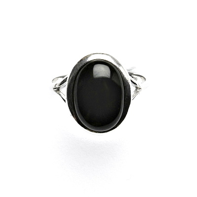 Stříbrný prsten, přírodní černý achát, onyx , 14 x 10 mm, T 1454