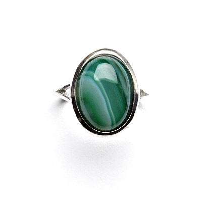 Stříbrný prsten, přírodní zelený achát barvený, 14 x 10 mm, T 1454 m