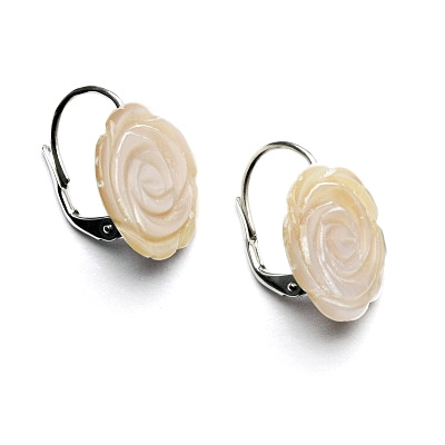 Stříbrné náušnice, přírodní růžová perleť, růžička 16 mm, NK 1298