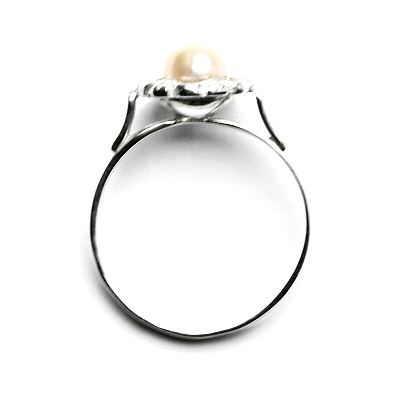 Stříbrný prsten, přírodní říční perla lososová, T 1525