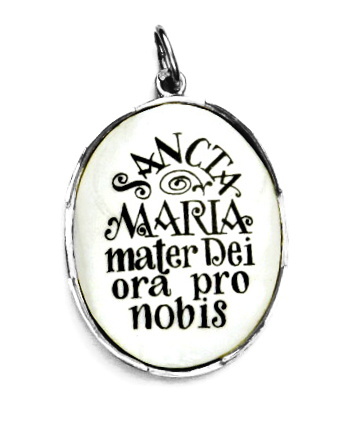 Stříbrný přívěsek,porcelánová Black Madona Čenstochova, P 158