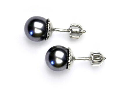Stříbrné náušnice, synt. perla 8 mm , perlové náušnice, NŠ 1356 černá
