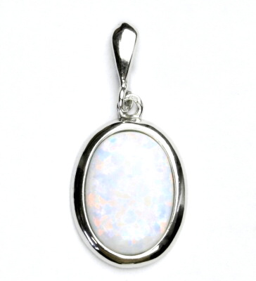 Stříbrný přívěsek, syntetický bílý opál, přívěsek s opálem, P 1454/22