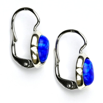 Stříbrné náušnice, tmavě modrý syntetický opál, náušnice s opálem, NK 1374