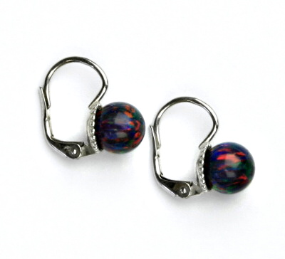Stříbrné náušnice, černý syntetický opál, náušnice s opálem 8 mm, NK 1356