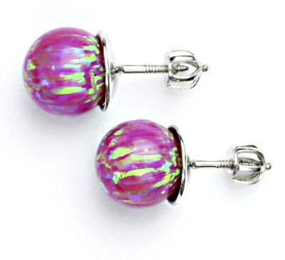 Stříbrné náušnice,růžový syntetický opál 10 mm, náušnice s opálem, NŠ 1298