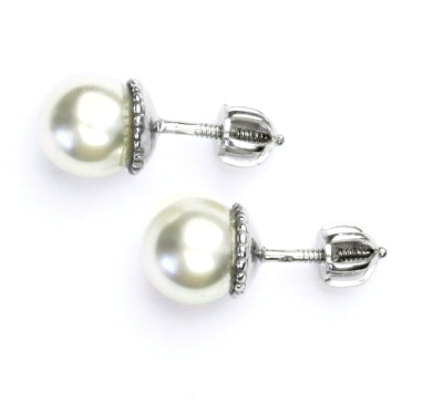 Stříbrné náušnice, synt. perla 8 mm , perlové náušnice, NŠ 1356 bílá