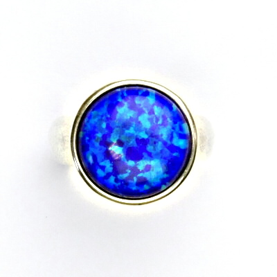 Stříbrný prsten, syntetický tmavě modrý opál, prstýnek ze stříbra, T 1372