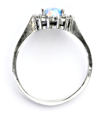 Stříbrný prsten, světle modrý syntetický opál, čiré zirkony, Kate, T 1507