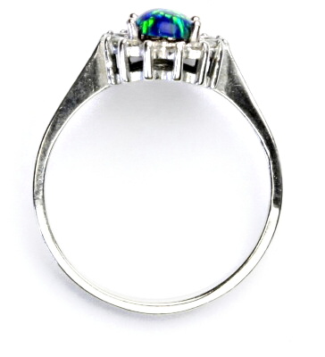 Stříbrný prsten, zelený syntetický opál, čiré zirkony, Kate, T 1507