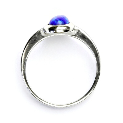 Stříbrný prsten, fialový syntetický opál, prstýnek s opálem, T 1354