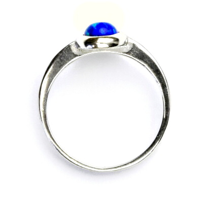 Stříbrný prsten, tmavě modrý syntetický opál, prstýnek s opálem, T 1354