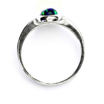 Stříbrný prsten, zelený syntetický opál, prstýnek s opálem, T 1354