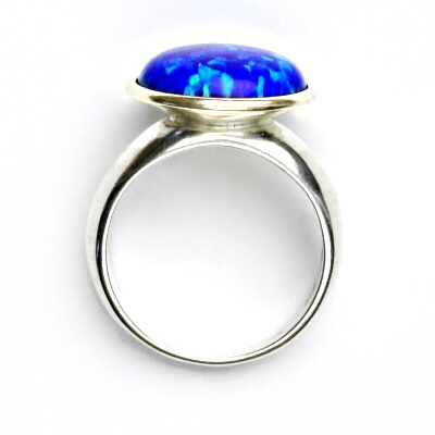 Stříbrný prsten, syntetický tmavě modrý opál, prstýnek ze stříbra, T 1372