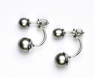Oboustranné stříbrné náušnice, synt. perly 6 a 8 mm - NŠ 1183/1512 šedá A