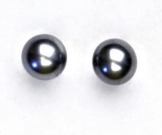 Stříbrné náušnice, šedo-černá synt. perla 10 mm , perlové náušnice, NŠ 1356 šedá A
