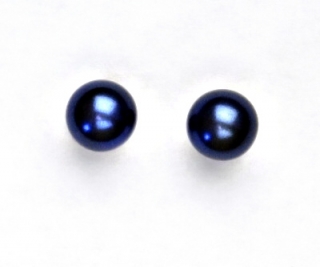 Stříbrné náušnice, synt. perla 8 mm , perlové náušnice, NŠ 1356 tmavě modrá