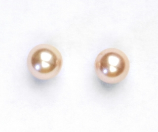 Stříbrné náušnice, synt. perla 8 mm, perlové náušnice, NŠ 1356 lososová C