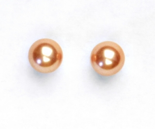 Stříbrné náušnice, synt. perla 8 mm , perlové náušnice, NŠ 1356 lososová 
