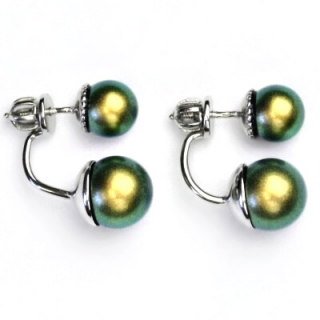 Oboustranné khaki náušnice, Swarovski perly khaki, zelené, NŠ 1183/1512