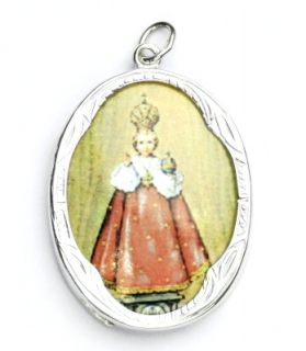 Stříbrný přívěsek, porcelánové Pražské Jezulátko, P 158