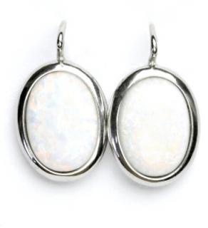 Stříbrné náušnice, syntetické bílé opály, náušnice s opálem, NK 1454