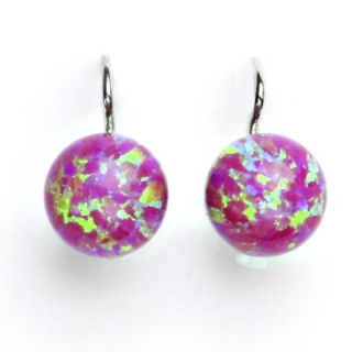 Stříbrné náušnice, růžový syntetický opál, náušnice s opálem, NK 1298