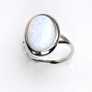 Stříbrný prsten, bílý syntetický opál, prstýnek s opálem, T 1454