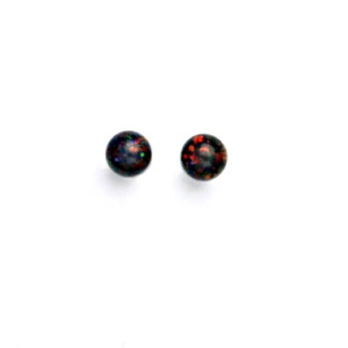 Stříbrné náušnice, černé syntetické opály,6 mm  náušnice s opály, NŠ 1183