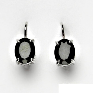 Stříbrné náušnice, přírodní černý spinel (pleonast), NK 1244