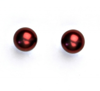Stříbrné náušnice, synt. perla 8 mm , perlové náušnice, NŠ 1356 vínová