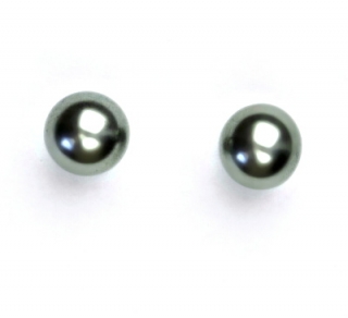 Stříbrné náušnice, synt. perla 8 mm , perlové náušnice, NŠ 1356 šedozelená