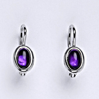 Stříbrné náušnice s přírodním kamenem ametyst 6 x 4 mm, NK 1353