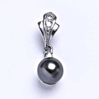 Stříbrný přívěšek, um. černá perla 8 mm, čirý zirkon, P 1207/1