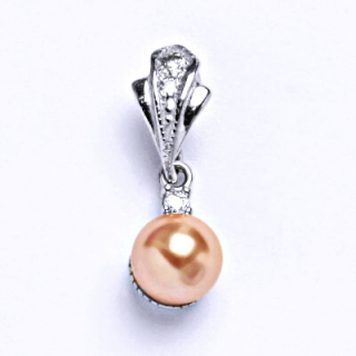 Stříbrný přívěšek, um. lososová perla 8 mm, čirý zirkon, P 1207/1