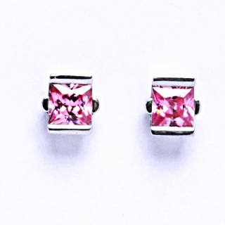 Stříbrné naušnice se zirkonem na šroubek, náušnice ze stříbra  VE 16  pink