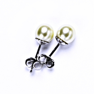 Stříbrné šperky náušnice synt.perla  6 mm - NŠ 1194 světle krémová