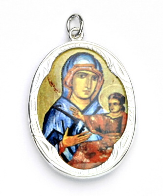 Stříbrný přívěsek, porcelánová Madonka, Madonna Di San Luca, P 158