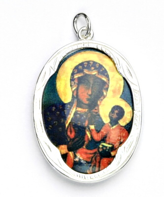 Stříbrný přívěsek,porcelánová Black Madona Čenstochova, P 158