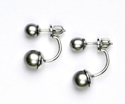Oboustranné stříbrné náušnice, synt. perly 6 a 8 mm - NŠ 1183/1512 šedá A