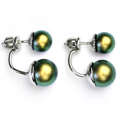 Oboustranné khaki náušnice, Swarovski perly khaki, zelené, NŠ 1183/1512