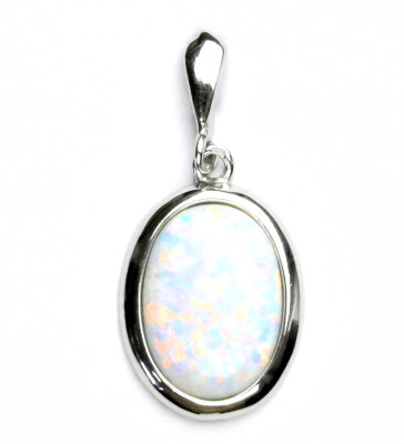 Stříbrný přívěsek, syntetický bílý opál, přívěsek s opálem, P 1454/22