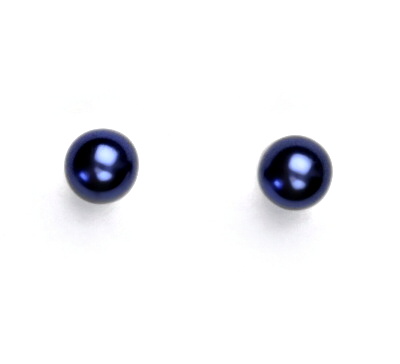 Stříbrné náušnice synt. perla 6 mm , perlové náušnice, NŠ 1183 tmavě modré