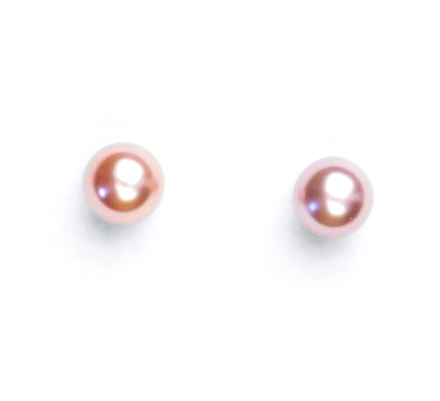 Stříbrné náušnice synt. perla 6 mm , perlové náušnice, NŠ 1183 růžová B