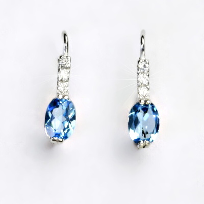 Stříbrné náušnice s čirými zirkony, přírodní topaz swiss, VE 9